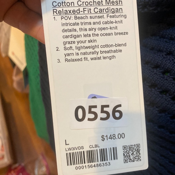 NWT Lululemon cotton crochet  mesh relaxed fit cardigan m CLUB BLUE Size: large - Picture 6 of 6